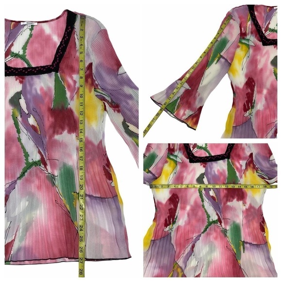 NICOLA Watercolor Beaded Scrunch Blouse Size Large - Picture 13 of 15